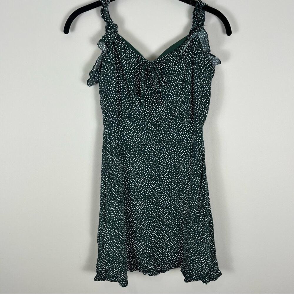 Pull&Bear Green Heart Patterned Mini Dress Ruffles Coquette Women's Medium